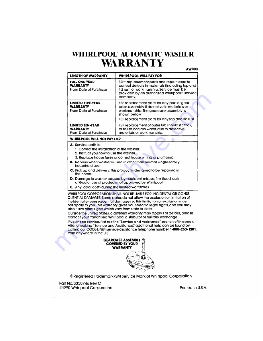 Whirlpool LA5558XS Use & Care Manual Download Page 16