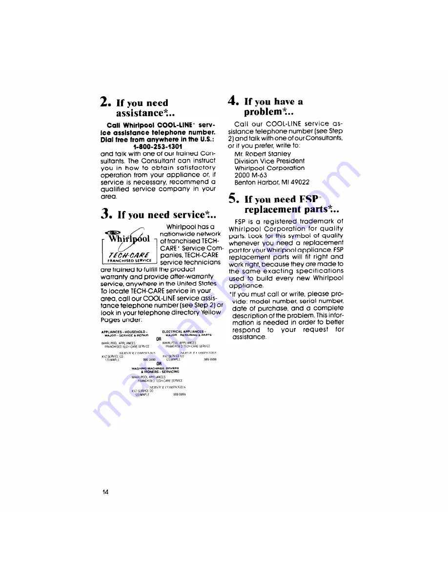 Whirlpool LA5580XS Use & Care Manual Download Page 14