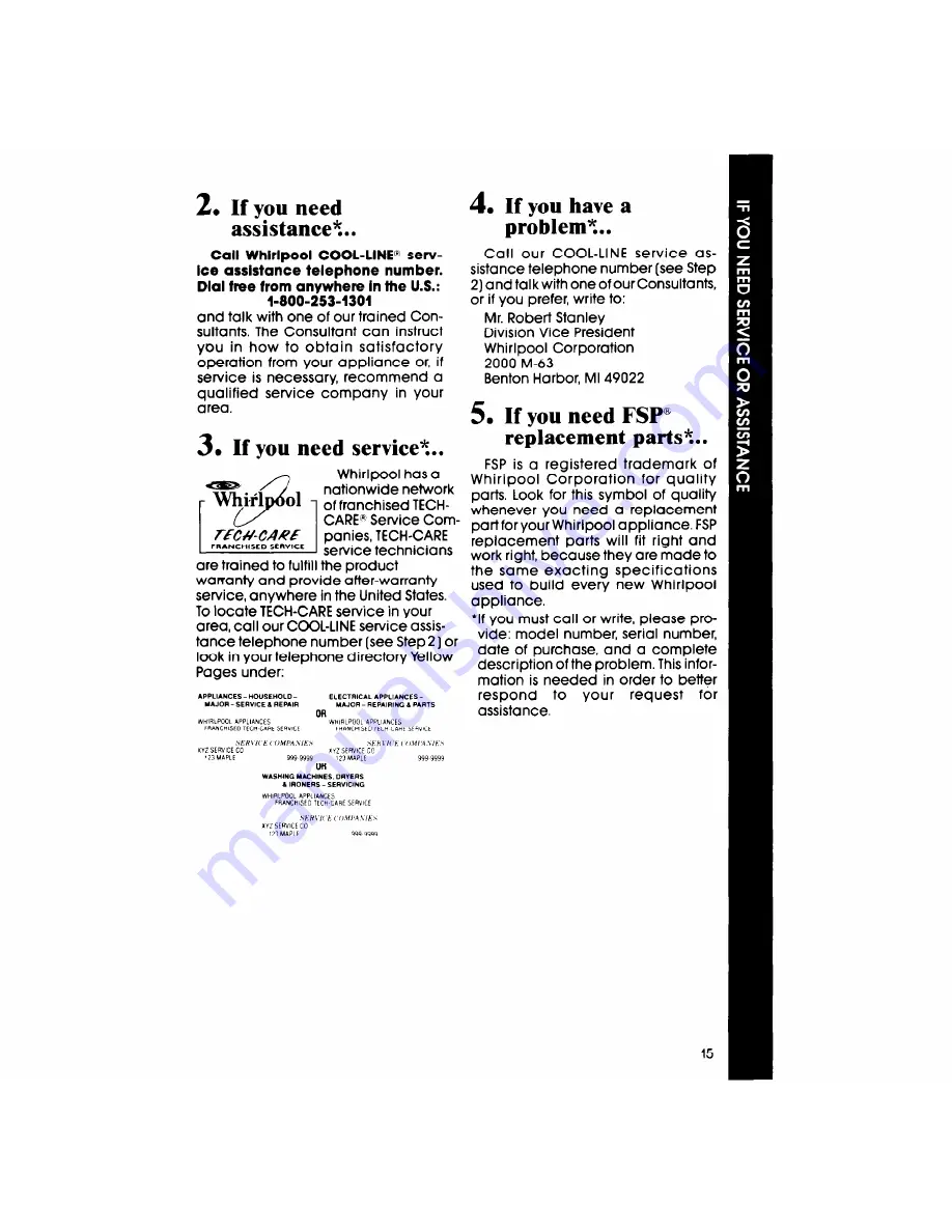 Whirlpool LA6058XS Use & Care Manual Download Page 15