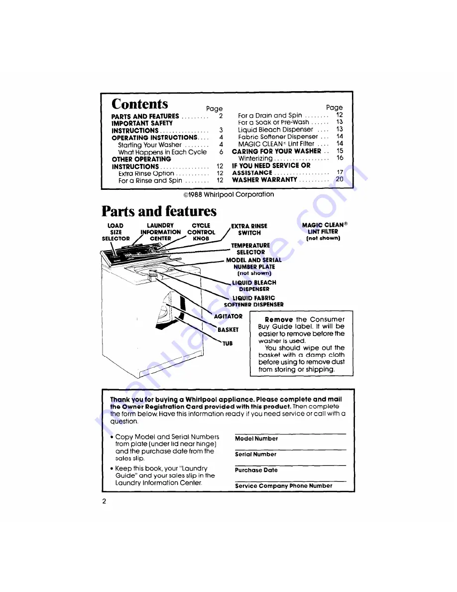 Whirlpool LA6800XS Use & Care Manual Download Page 2