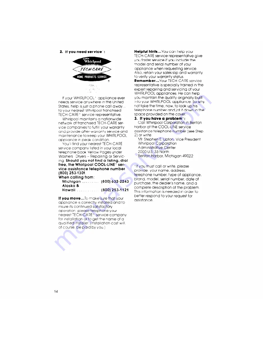 Whirlpool LA7500XK Use & Care Manual Download Page 14