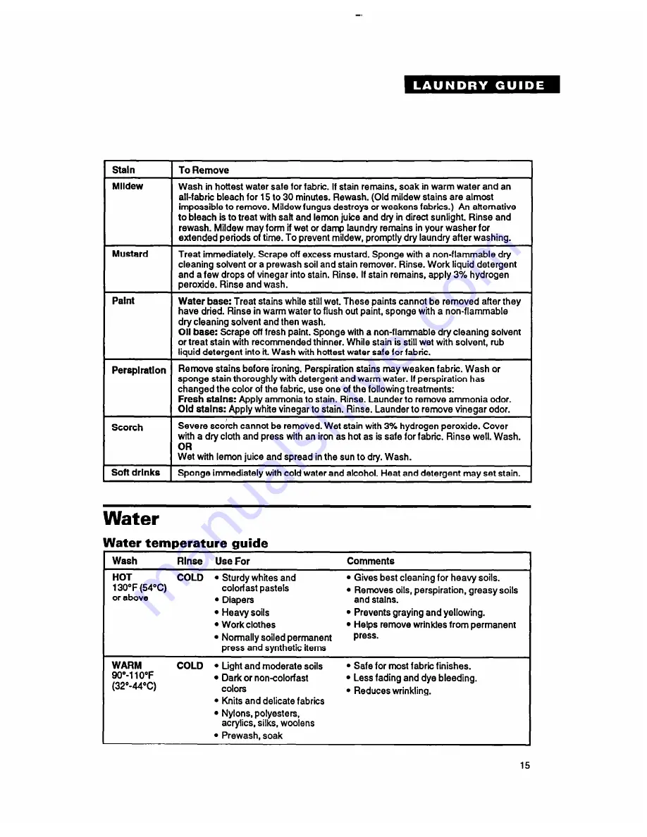 Whirlpool LCR5244A Use And Care Manual Download Page 15