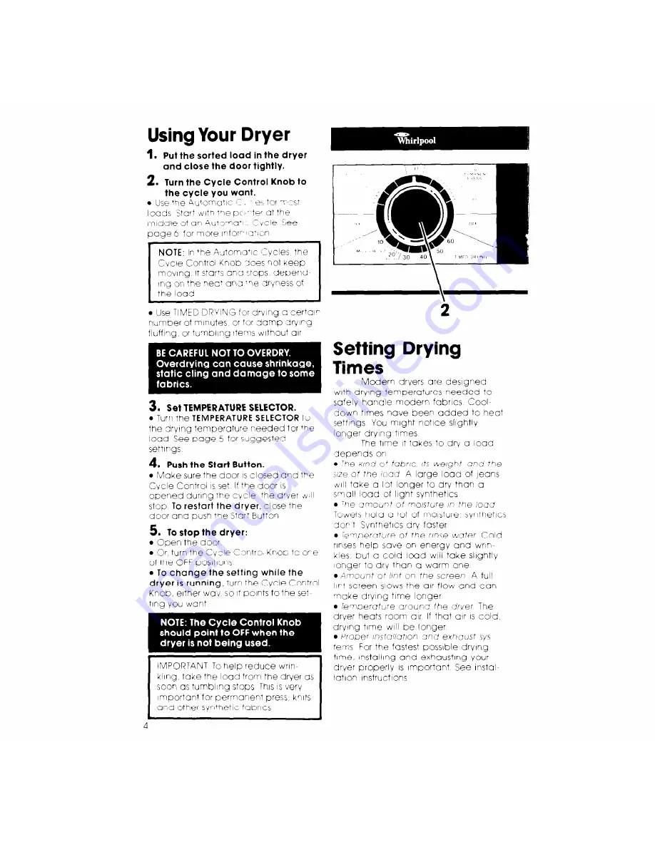 Whirlpool LE6600XK Use And Care Manual Download Page 4