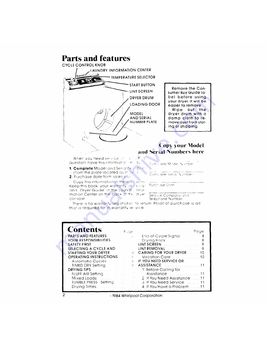 Whirlpool LE7000XM Use & Care Manual Download Page 2