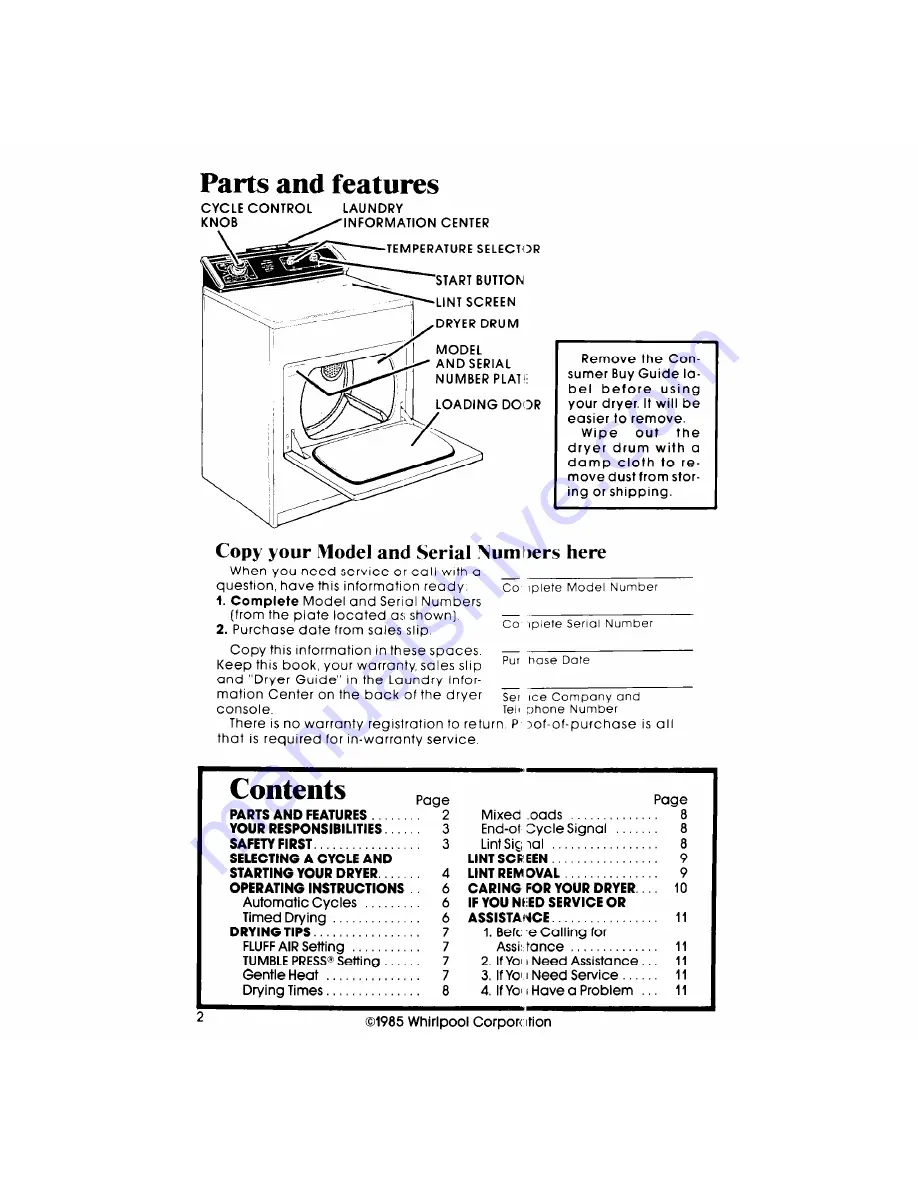 Whirlpool LE7680XP Use & Care Manual Download Page 2