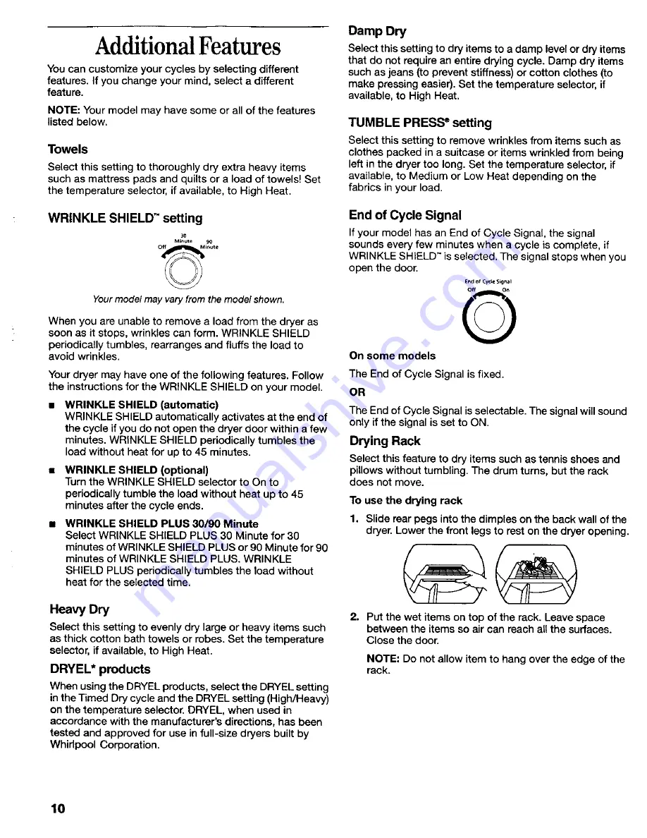 Whirlpool LEQ 8800 JQ1 Use & Care Manual Download Page 10