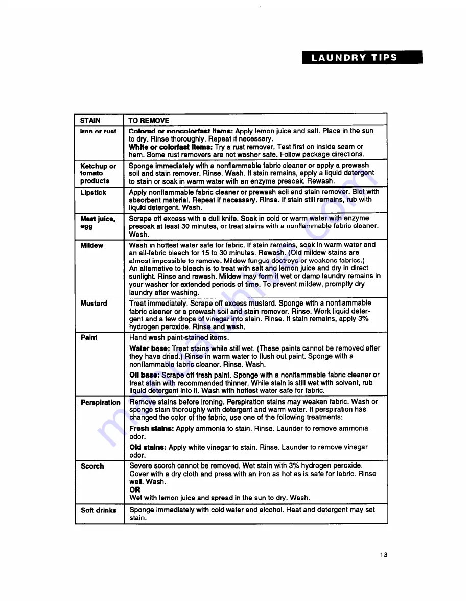 Whirlpool LMR4132B Use And Care Manual Download Page 13