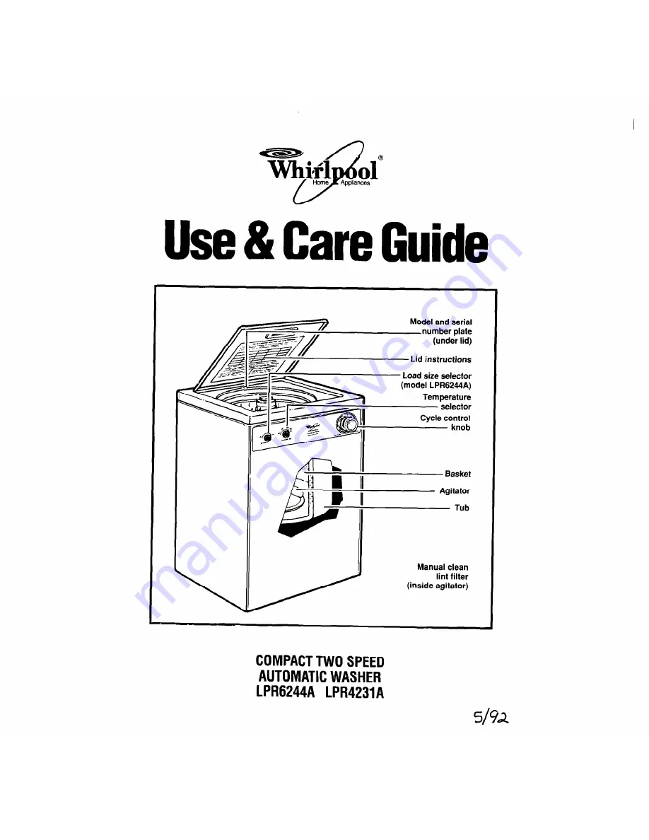 Whirlpool LPR4231A Скачать руководство пользователя страница 1