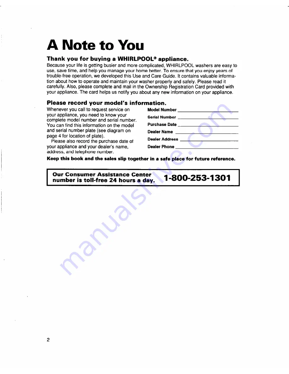 Whirlpool LSS7233DQ0 Use And Care Manual Download Page 2