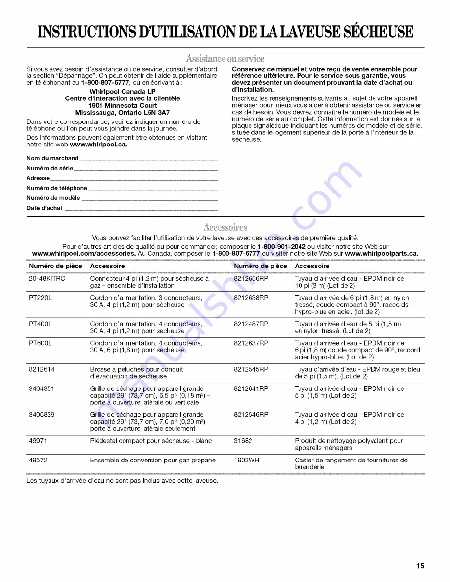 Whirlpool LTE5243DQ9 User Instructions Download Page 15