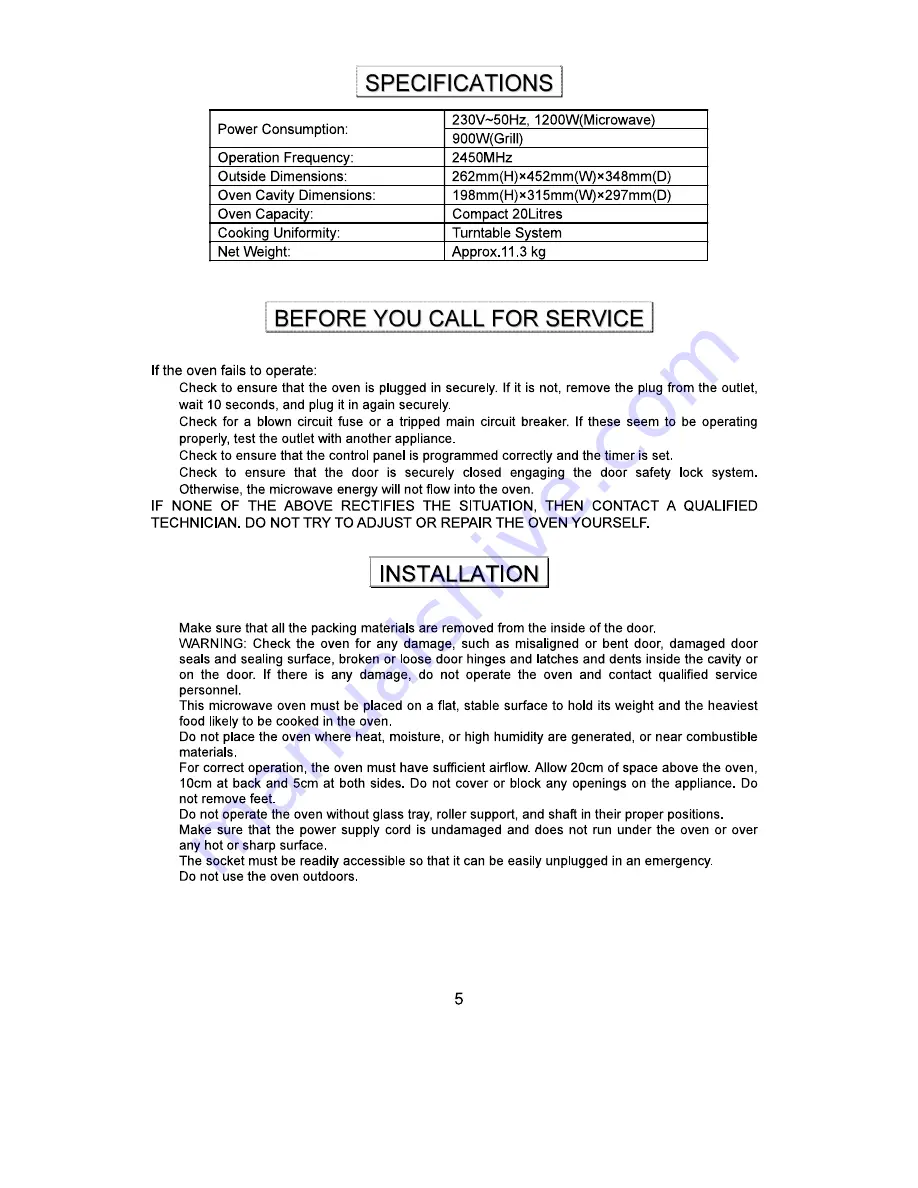 Whirlpool MAGICOOK 20 L Deluxe-B Owner'S Manual Download Page 6