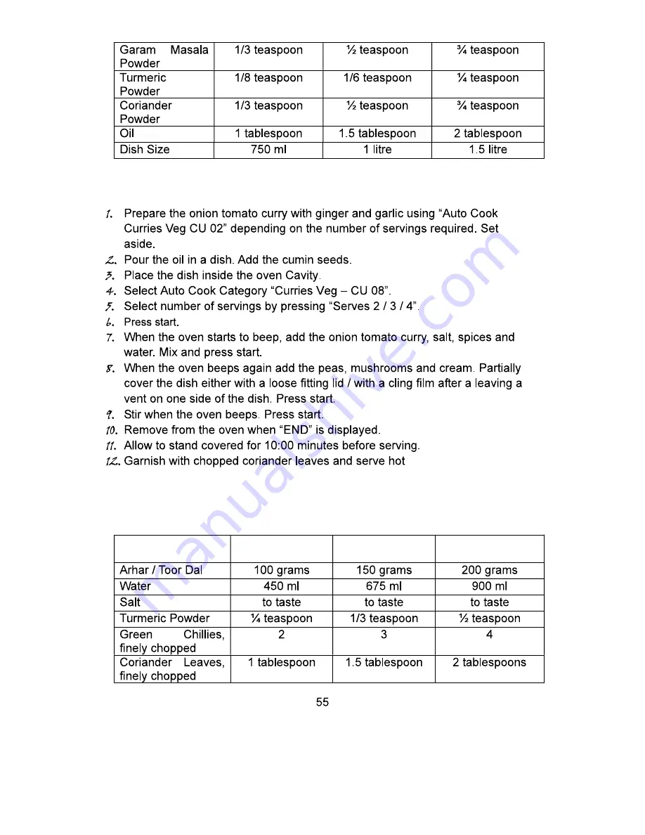 Whirlpool MAGICOOK 20 L Deluxe-B Owner'S Manual Download Page 56