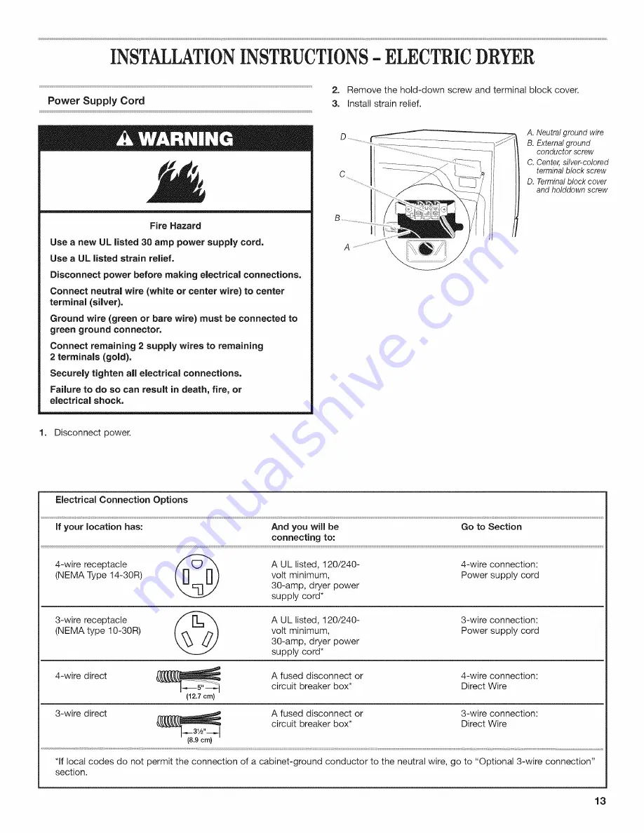 Whirlpool MDE22PDAYW0 Installation Instructions Manual Download Page 13