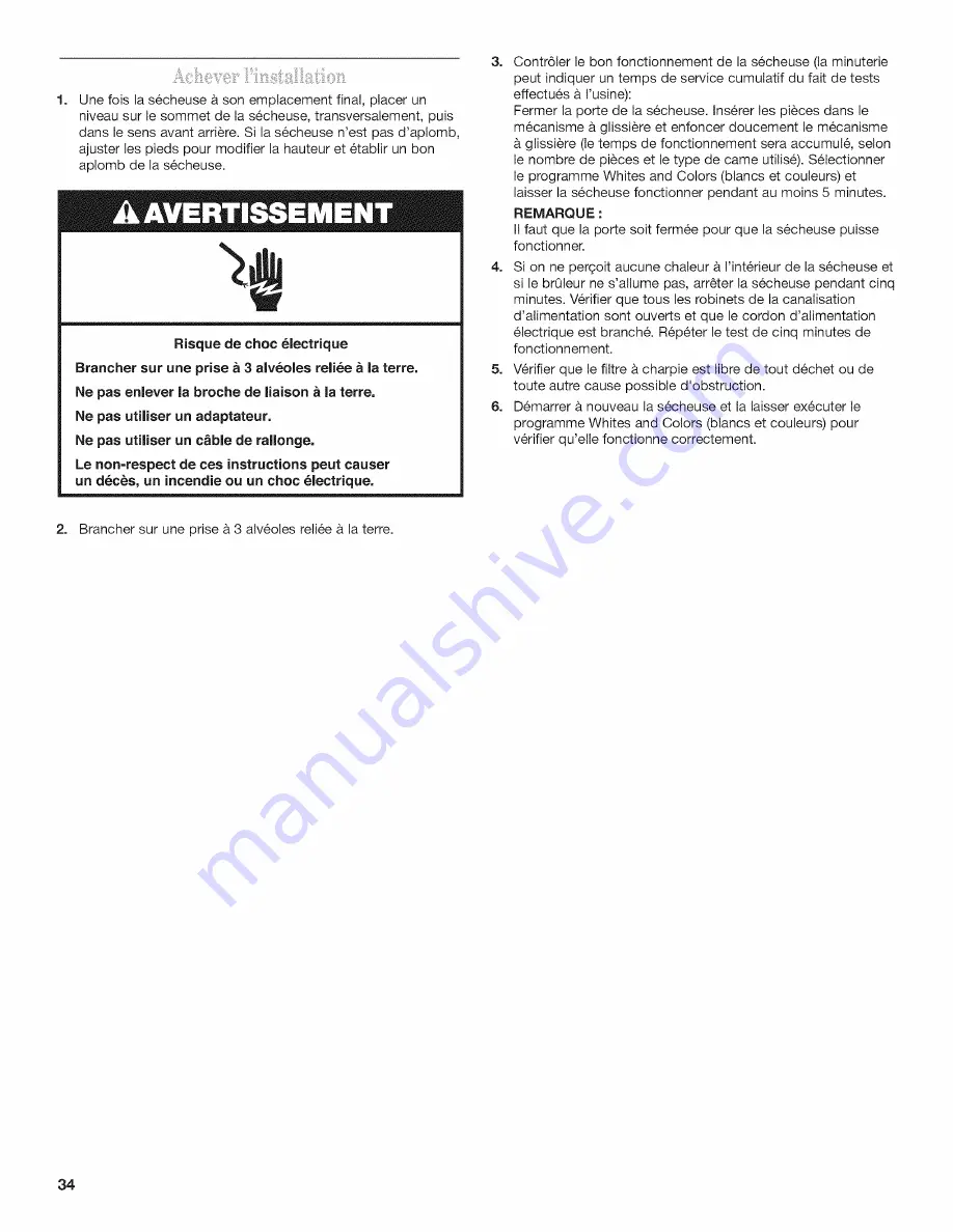 Whirlpool MDE22PDAYW0 Installation Instructions Manual Download Page 34