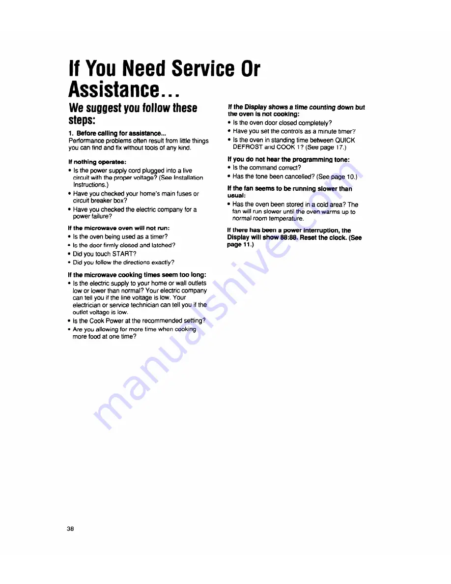 Whirlpool MS2100XW Use And Care Manual Download Page 38