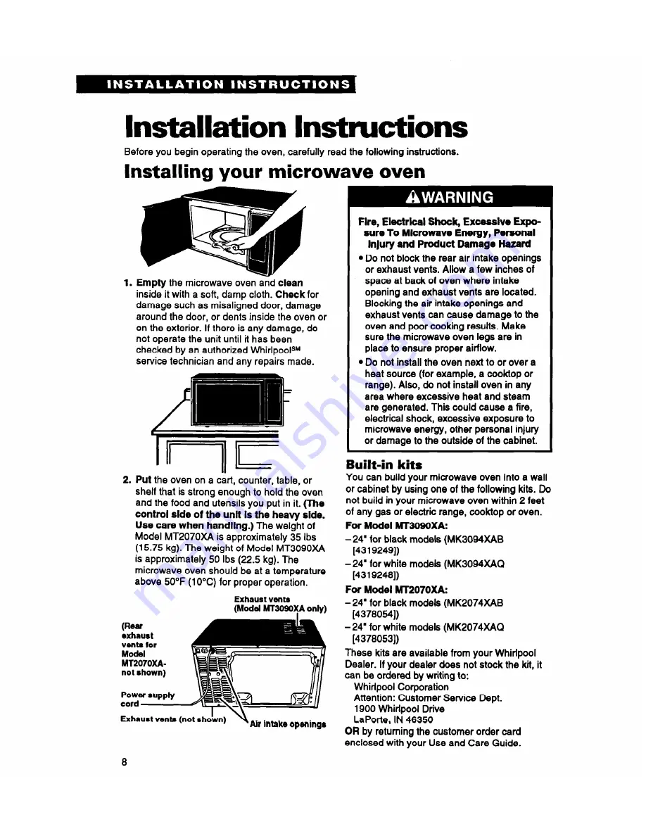 Whirlpool MT2070XAB Use And Care Manual Download Page 8