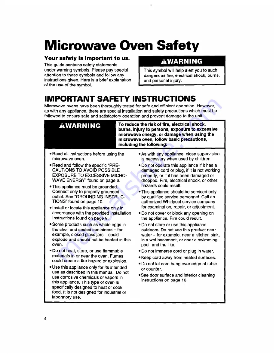 Whirlpool MT7070XD Use And Care Manual Download Page 4