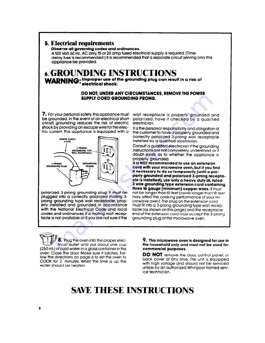 Whirlpool MW3200XP Use & Care Manual Download Page 8