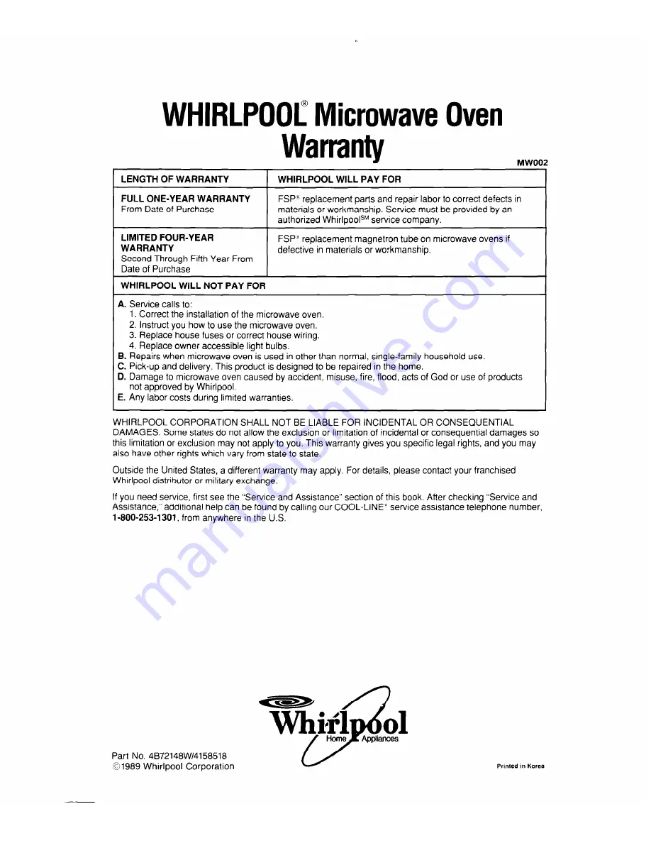 Whirlpool MW7400XW Use And Care Manual Download Page 36