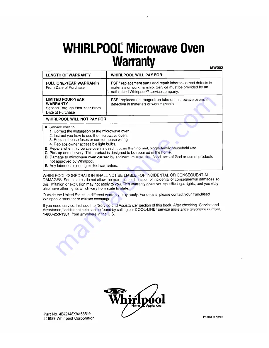 Whirlpool MW7500XW Скачать руководство пользователя страница 44