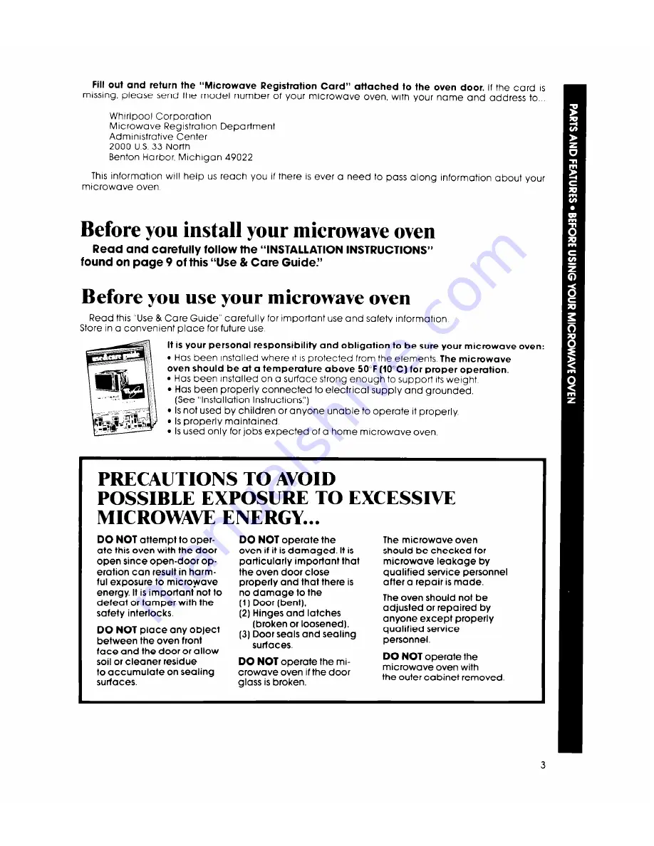 Whirlpool MW8100XP Use And Care Manual Download Page 3