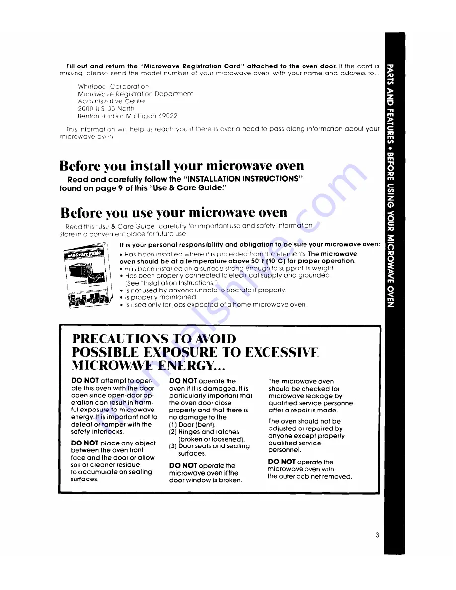 Whirlpool MW8100XR Use & Care Manual Download Page 3