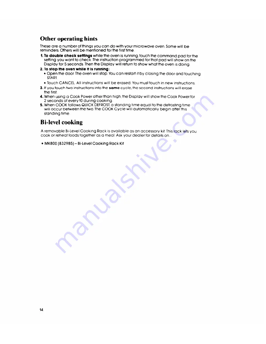 Whirlpool MW8500XR Use & Care Manual Download Page 14