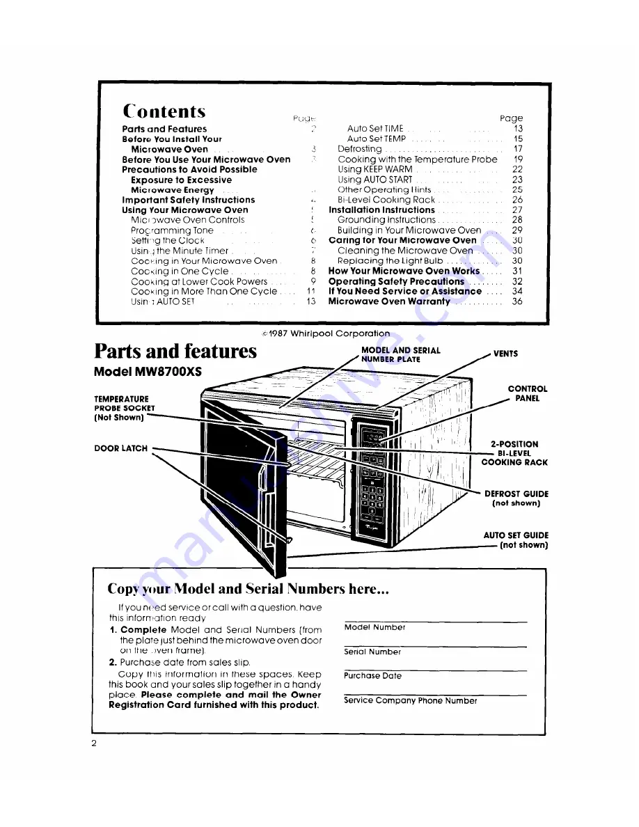 Whirlpool MW8700XS Use And Care Manual Download Page 2