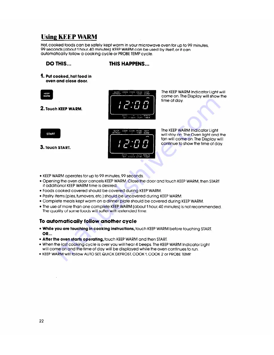 Whirlpool MW8700XS Use And Care Manual Download Page 22