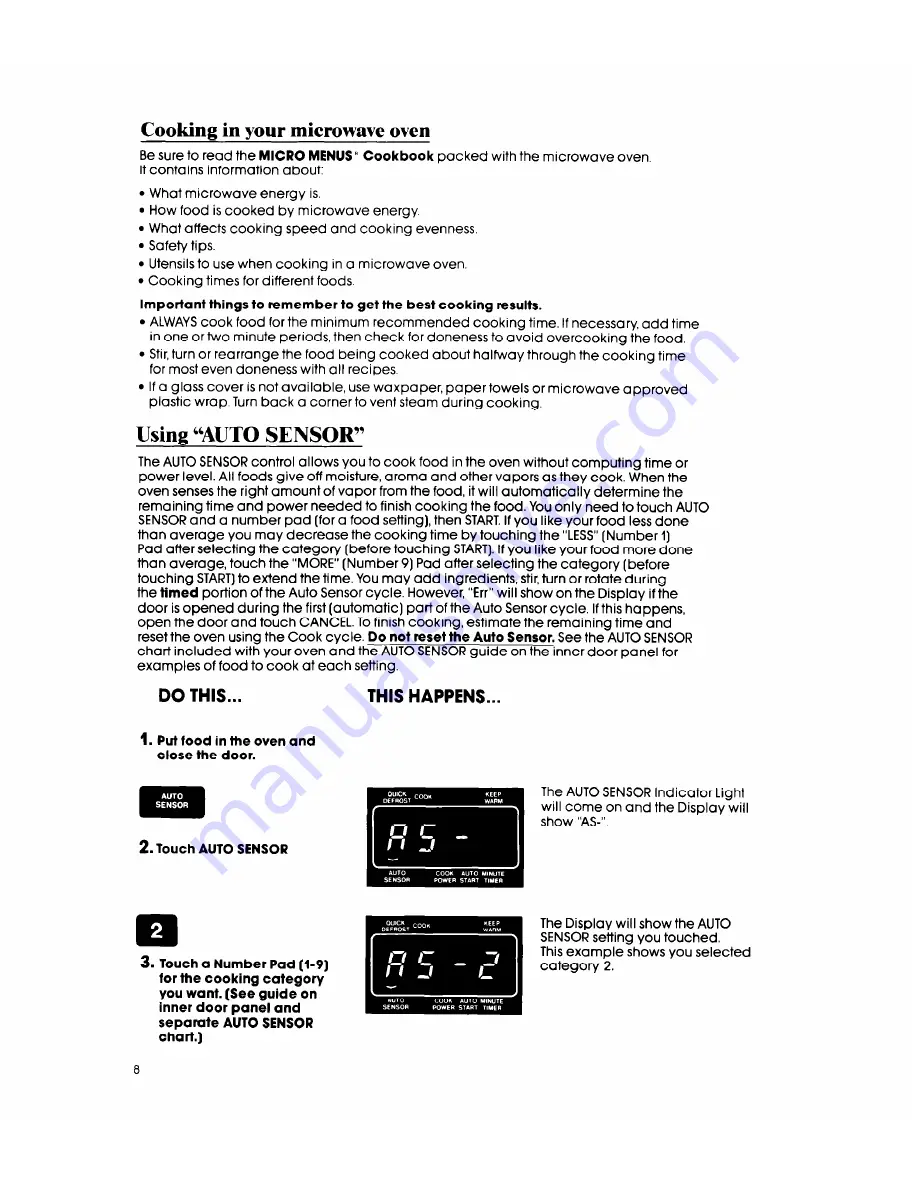 Whirlpool MW8800XS Use & Care Manual Download Page 8