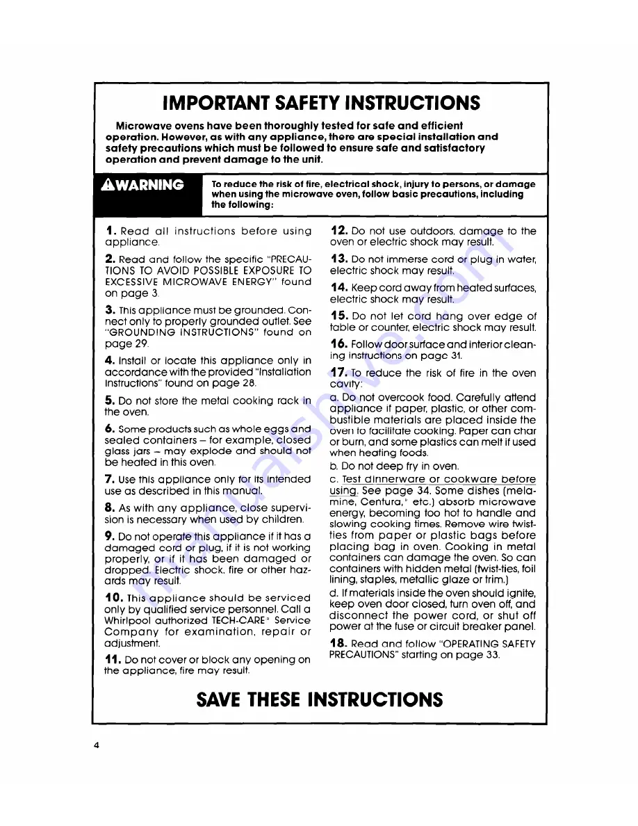 Whirlpool MW8900XS Use & Care Manual Download Page 4