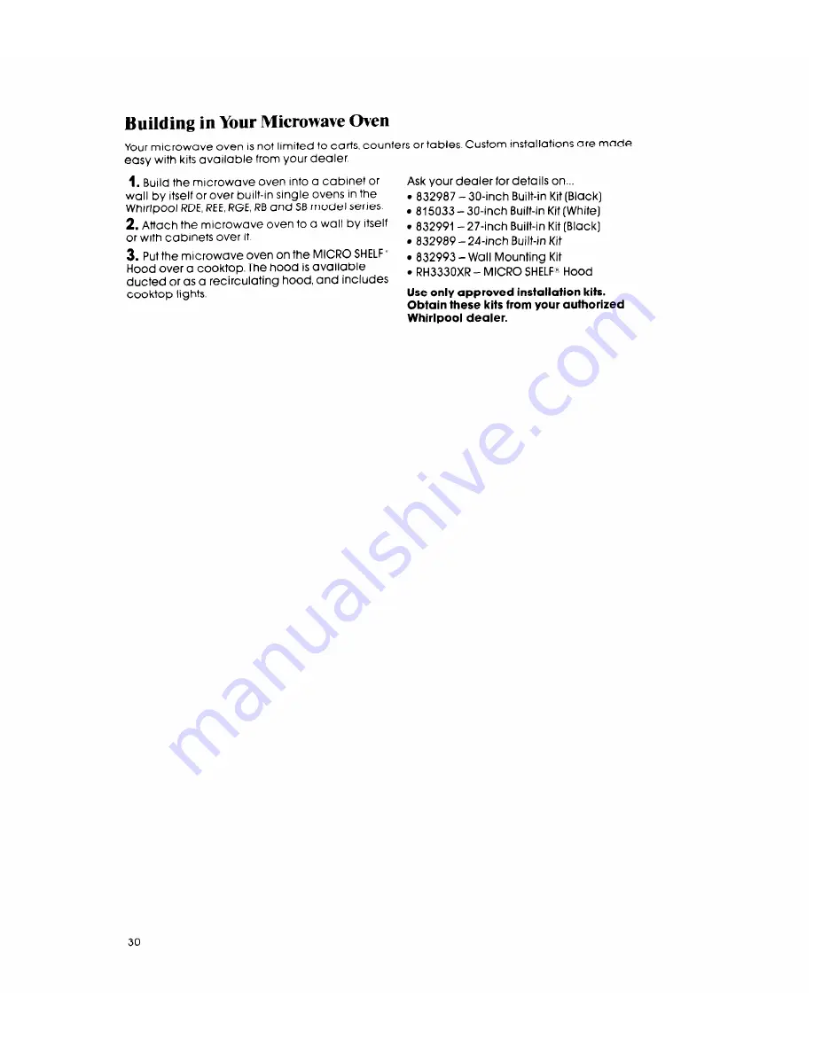 Whirlpool MW8900XS Use & Care Manual Download Page 30