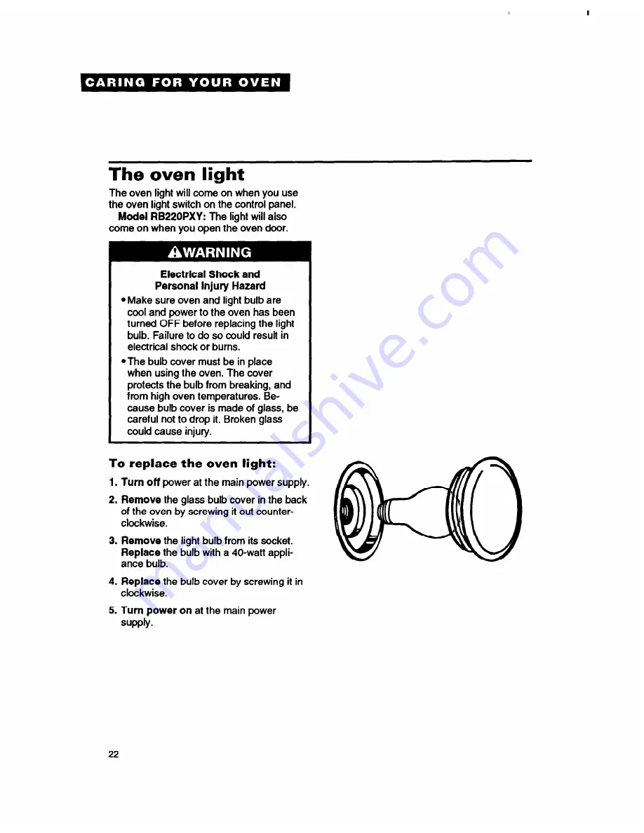 Whirlpool RB1005PXY Use And Care Manual Download Page 22