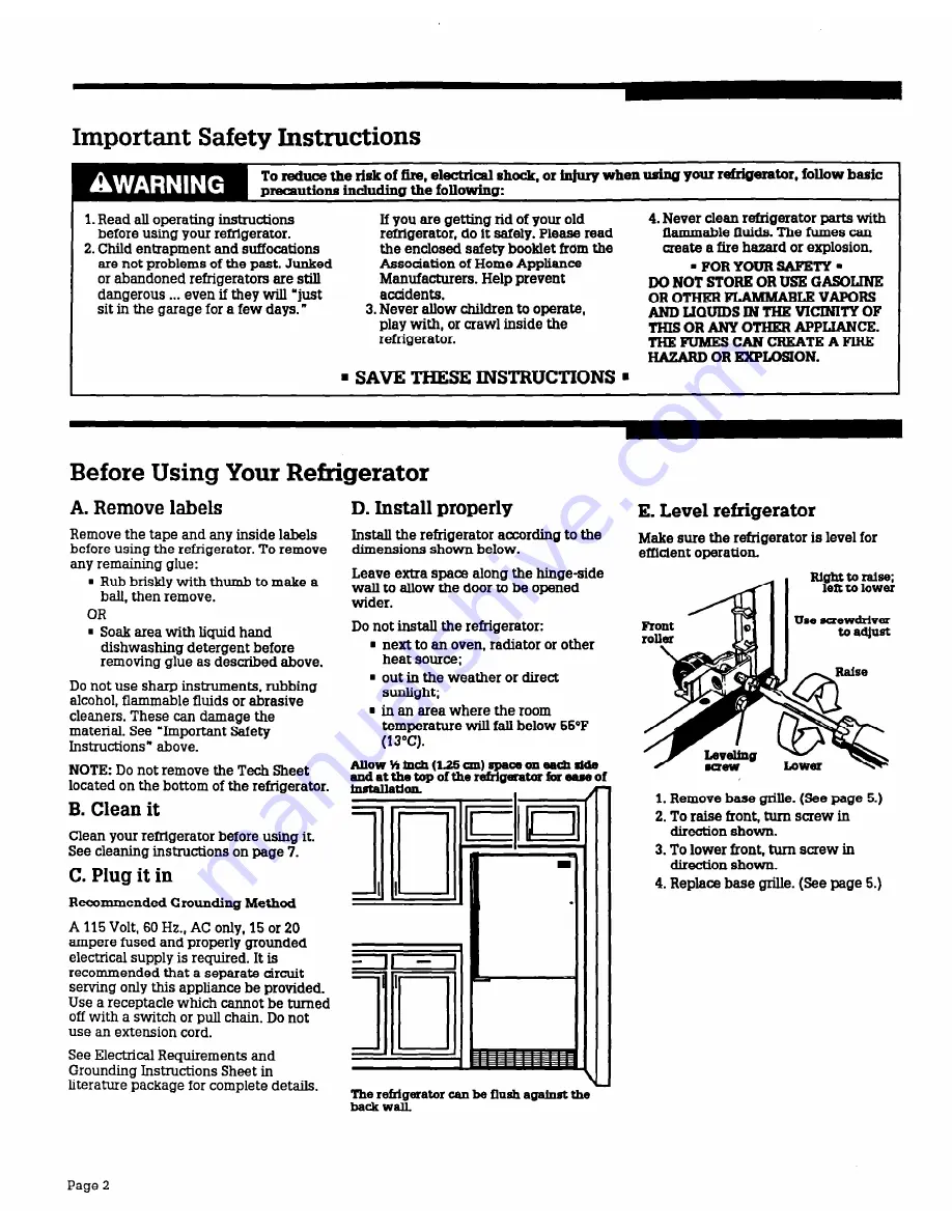 Whirlpool RB22CK Use And Care Manual Download Page 2