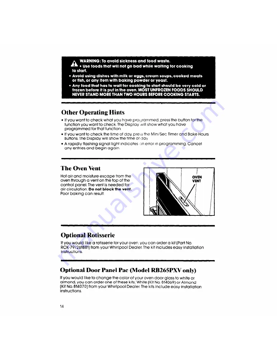 Whirlpool RB265PXV Use And Care Manual Download Page 14