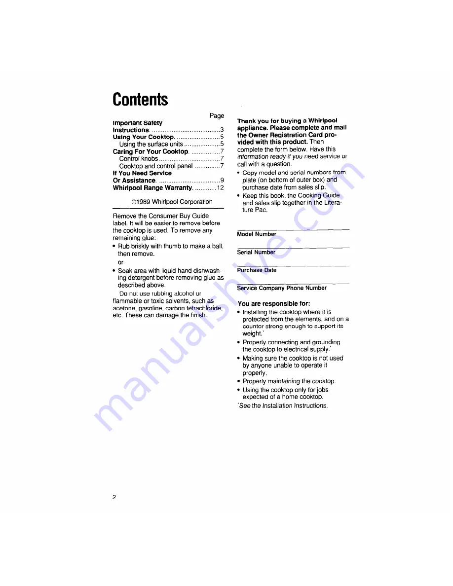 Whirlpool RC8600xv Use And Care Manual Download Page 2