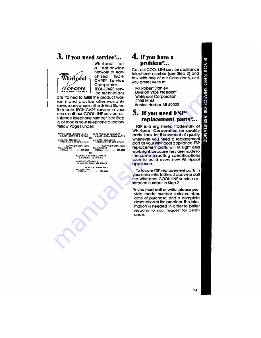 Whirlpool RF0100XR Use & Care Manual Download Page 13