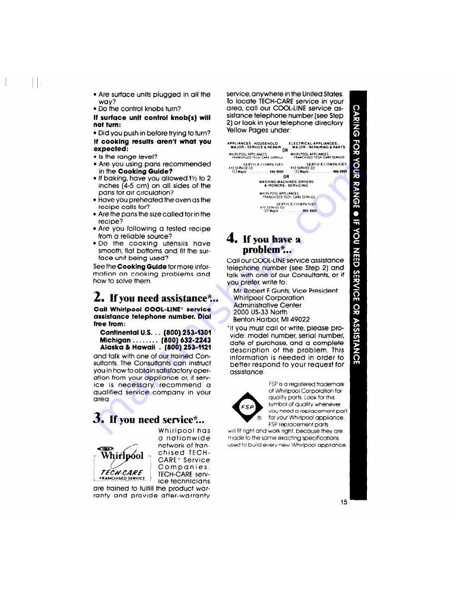 Whirlpool RF3000XP Use & Care Manual Download Page 15