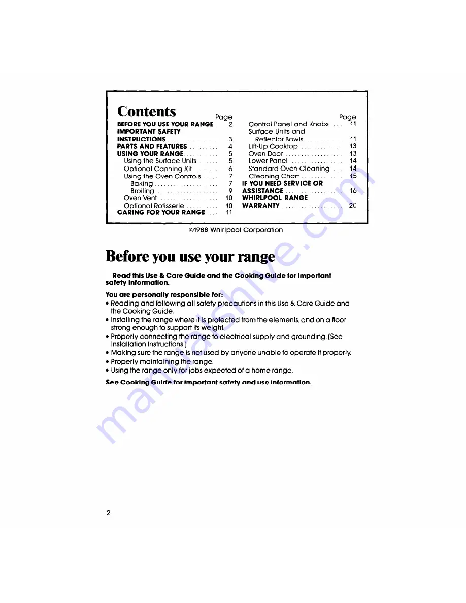 Whirlpool RF3000XV Use & Care Manual Download Page 2