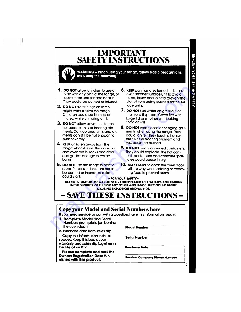 Whirlpool RF3165XP Use & Care Manual Download Page 3