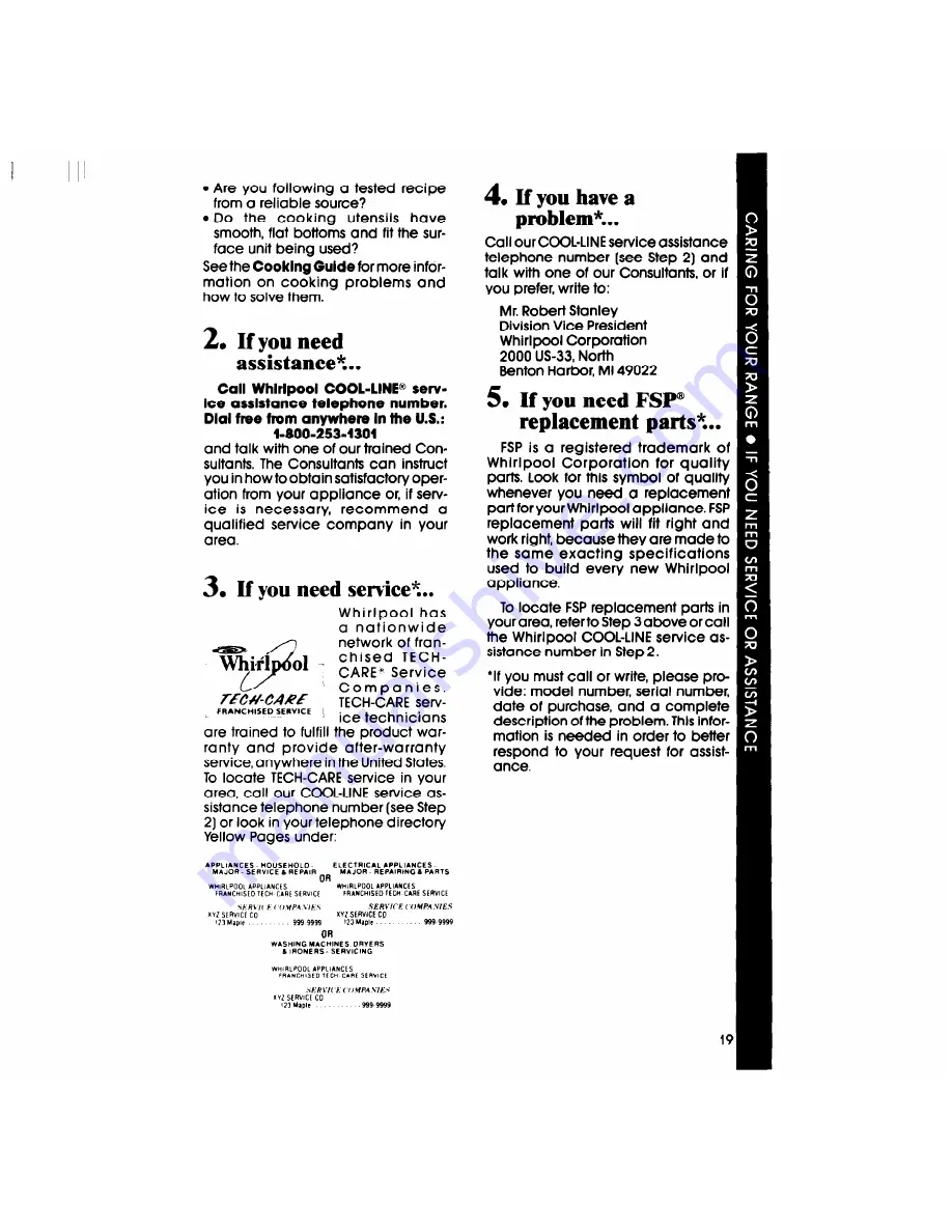 Whirlpool RF3165XP Use & Care Manual Download Page 19