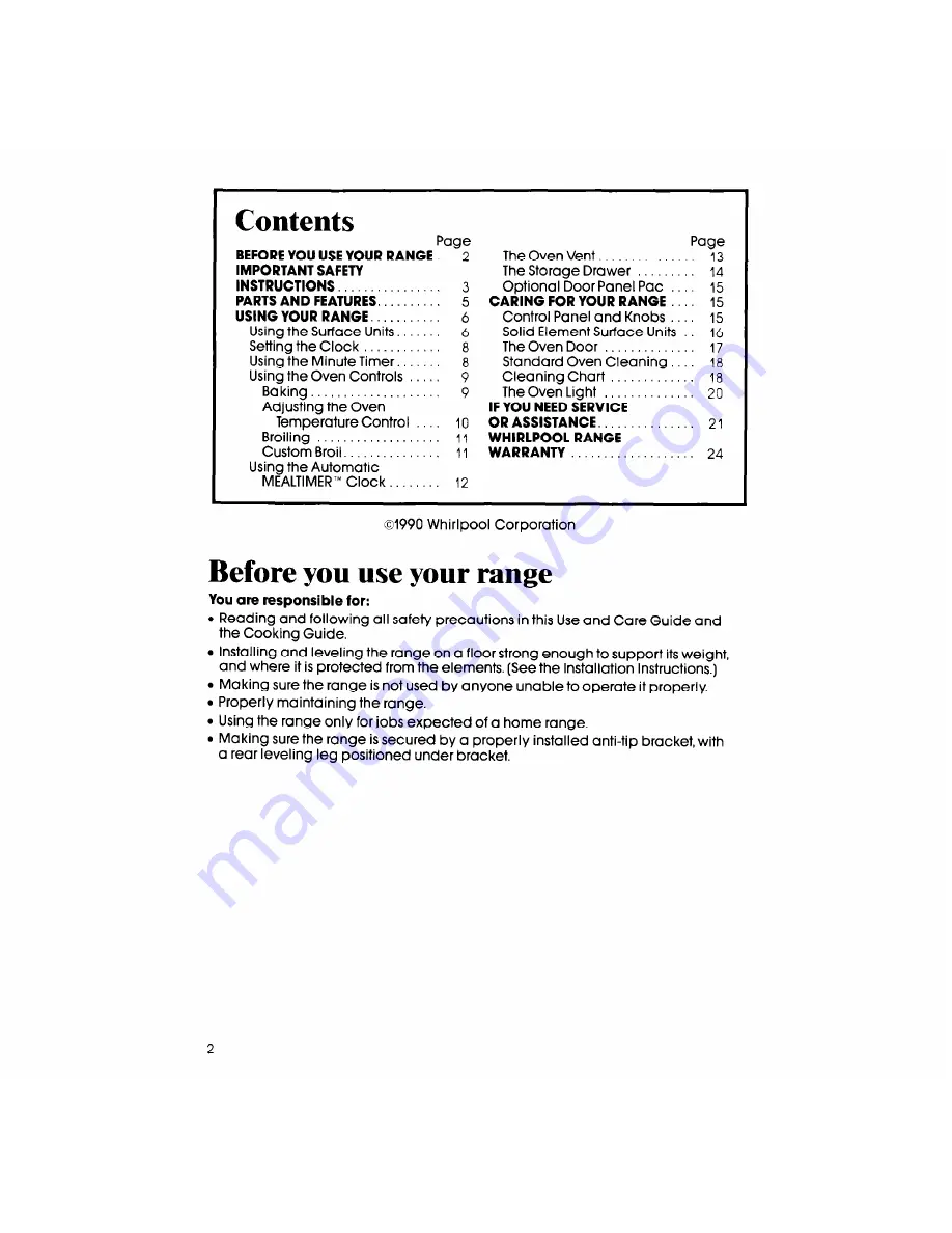 Whirlpool RF317PXX Use & Care Manual Download Page 2