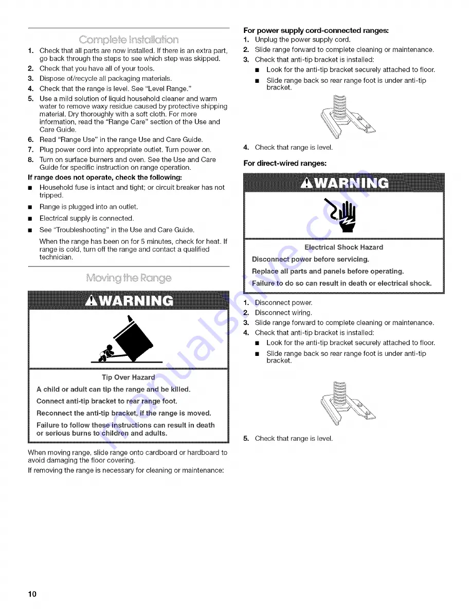 Whirlpool RF362LXTB Installation Instructions Manual Download Page 10