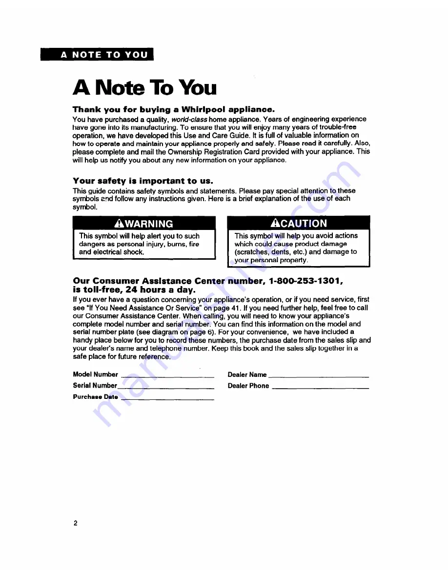 Whirlpool RF377PXY Use And Care Manual Download Page 2