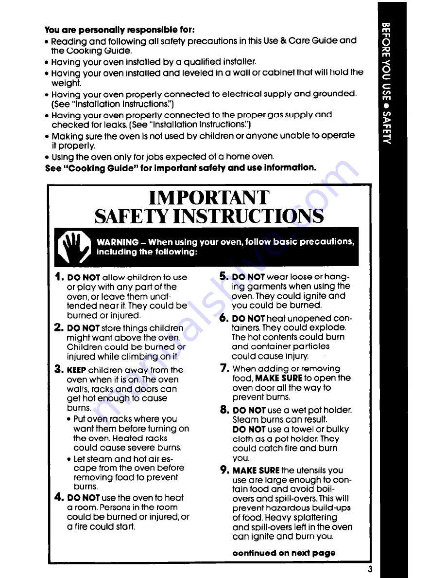 Whirlpool SB100PER Use & Care Manual Download Page 3