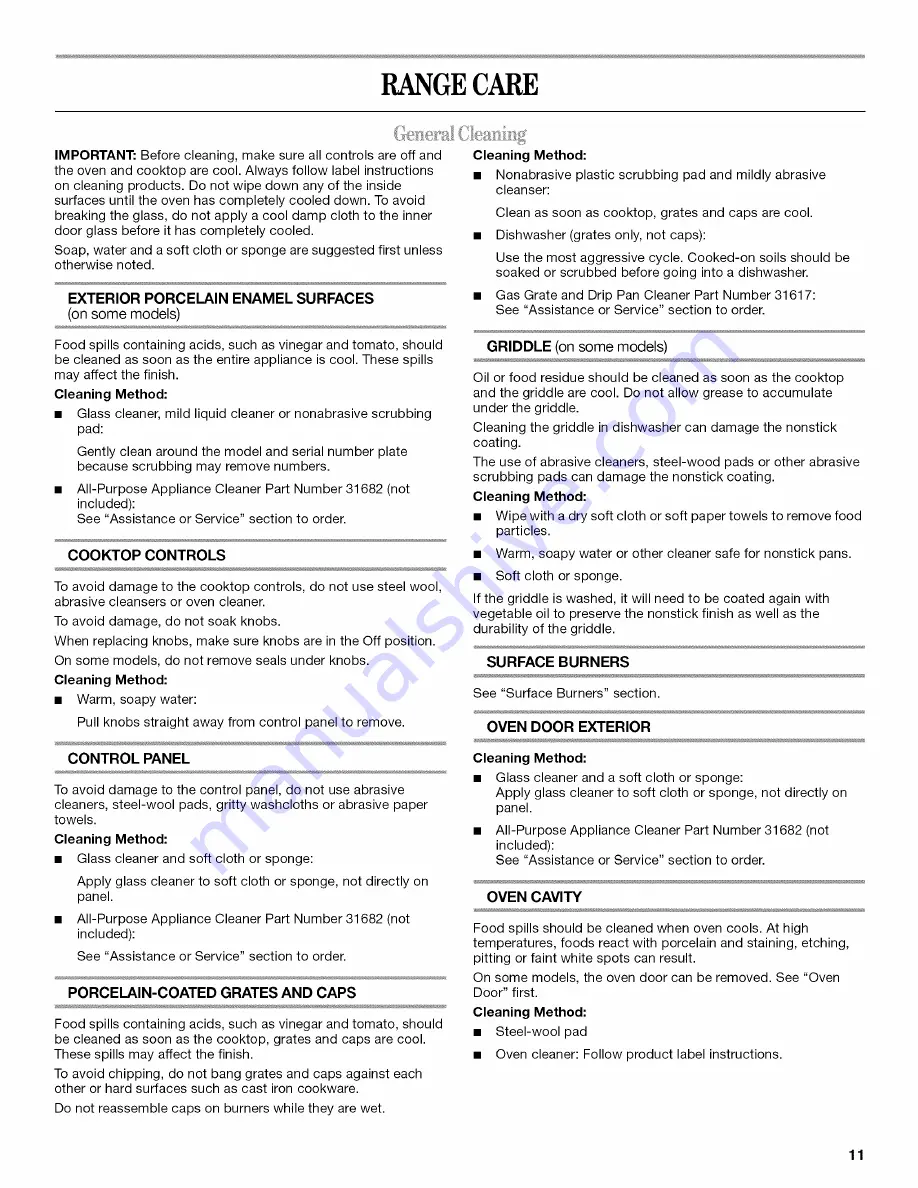 Whirlpool SF216LXSM2 Use & Care Manual Download Page 11