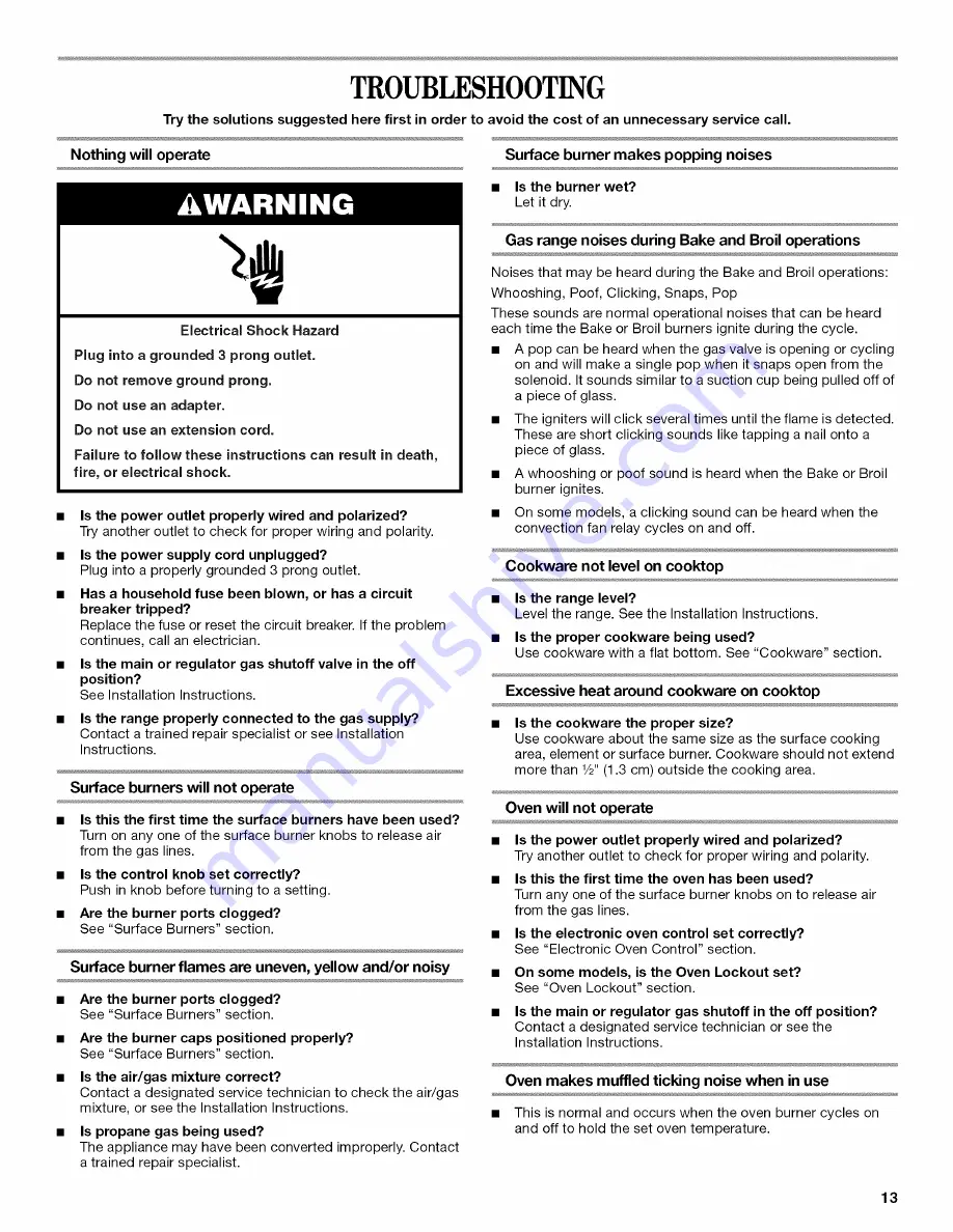 Whirlpool SF216LXSM2 Use & Care Manual Download Page 13