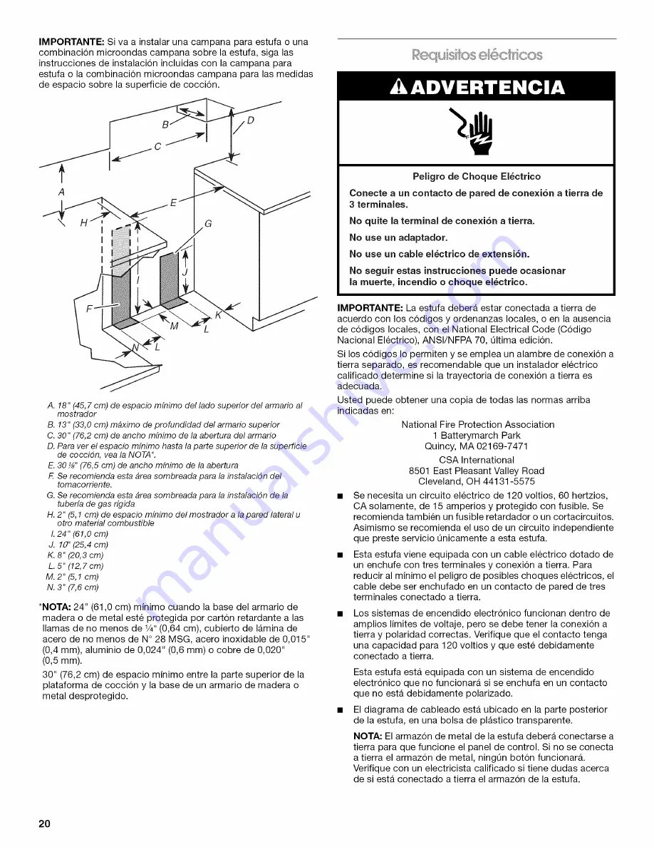 Whirlpool SF216LXSQ3 Installation Instructions Manual Download Page 20