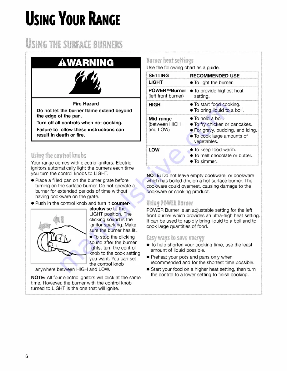 Whirlpool SF315PEG Use & Care Manual Download Page 6