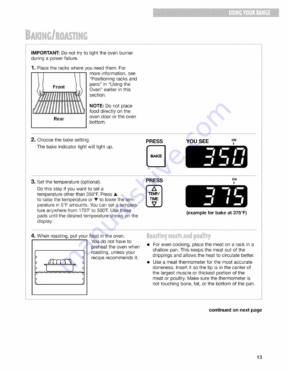 Whirlpool SF315PEG Use & Care Manual Download Page 13